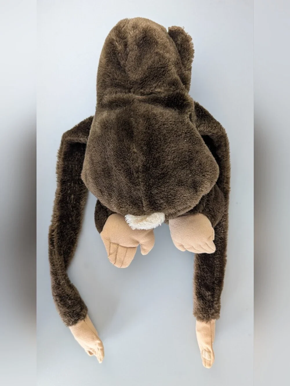 Vintage Hosung Plush Chimp Hand Puppet w Flocked Vinyl Face, Long Arms, Squeaker - Picture 11 of 14